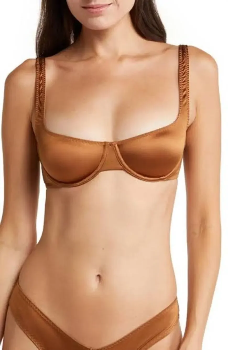 SKIMS Stretch Satin Underwire Bra Bronze Size 36D EXCELLENT CONDITION Loungewear